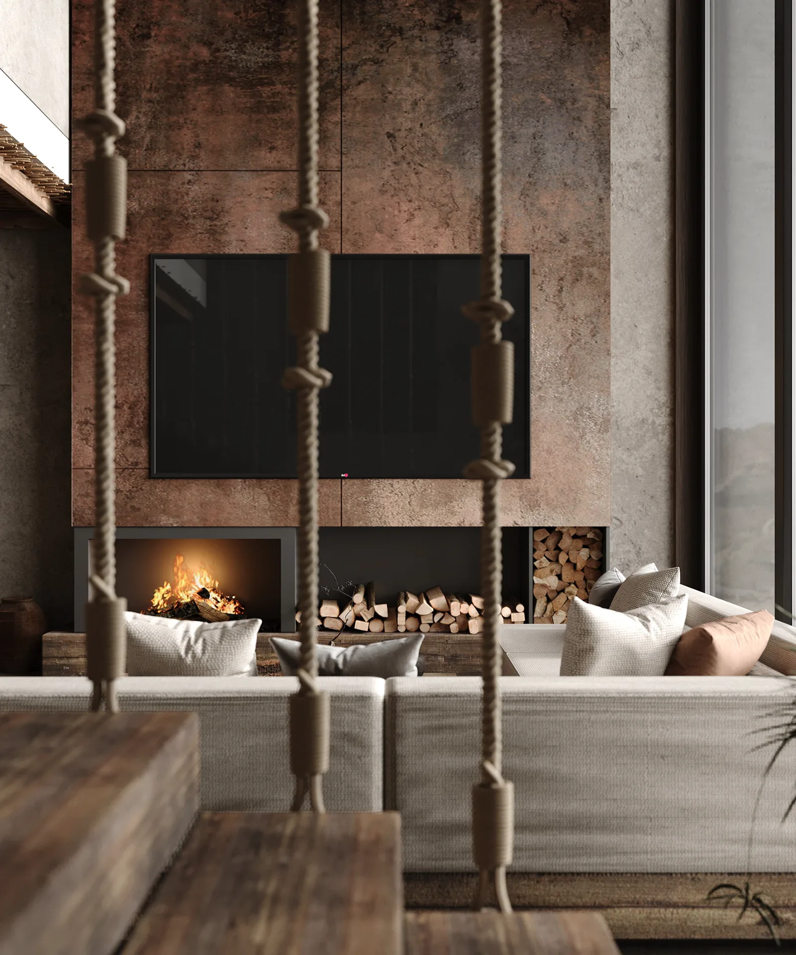 Altara Uluwatu living room fireplace 3D visualization