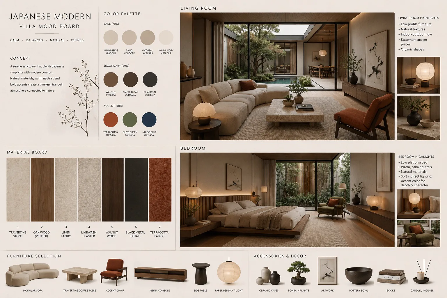 Mood Board وخامات مشروع Hitomi Villa